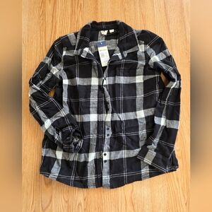 Roxy Black and White Flannel Button Down Shirt Medium